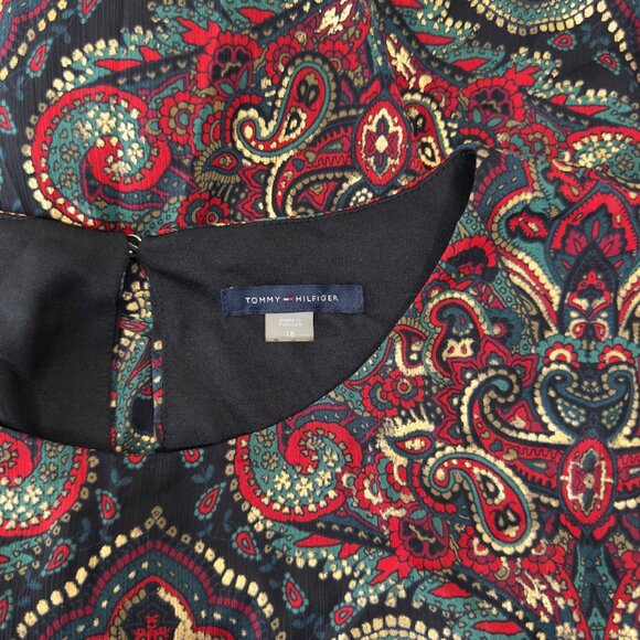 Tommy Hilfiger Women Paisley Print Long Sleeve Dress Keyhole Back Lined Size 18 - Picture 4 of 13